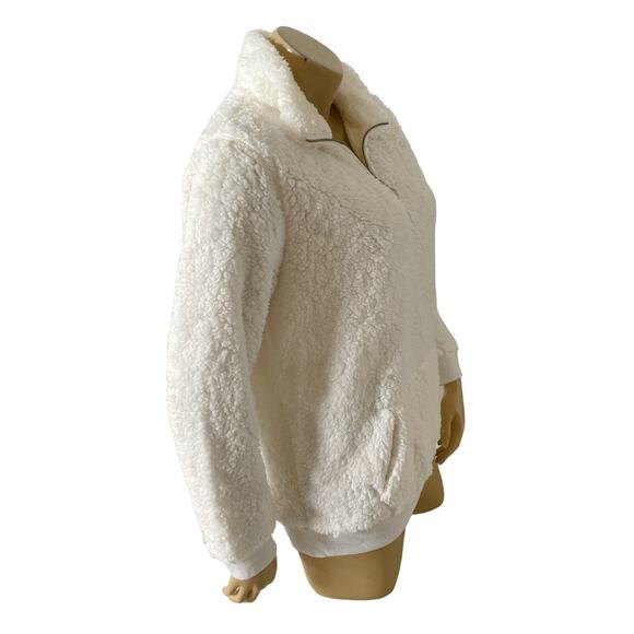 DEREK HEART Womens Size Junior Large Off White Plush Fleece Half Zip Jacket - Picture 3 of 7